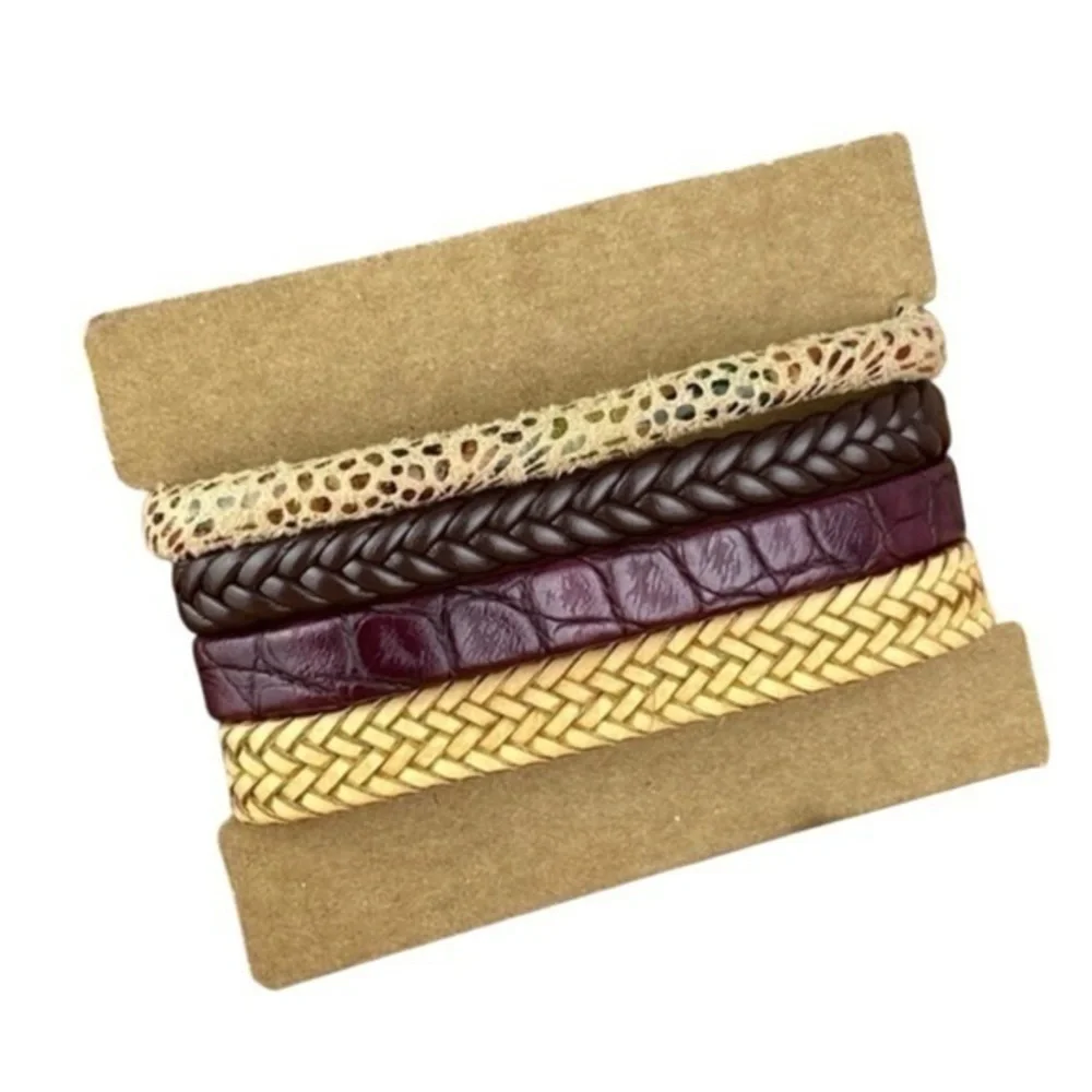 Mens Adjustable Leather Bracelets Bundle 4 Piece Adjustable Size